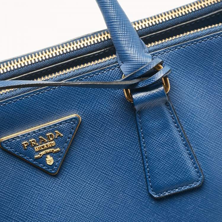 Pre Owned Prada Blue Saffiano Lux Leather Large Double Zip Tote