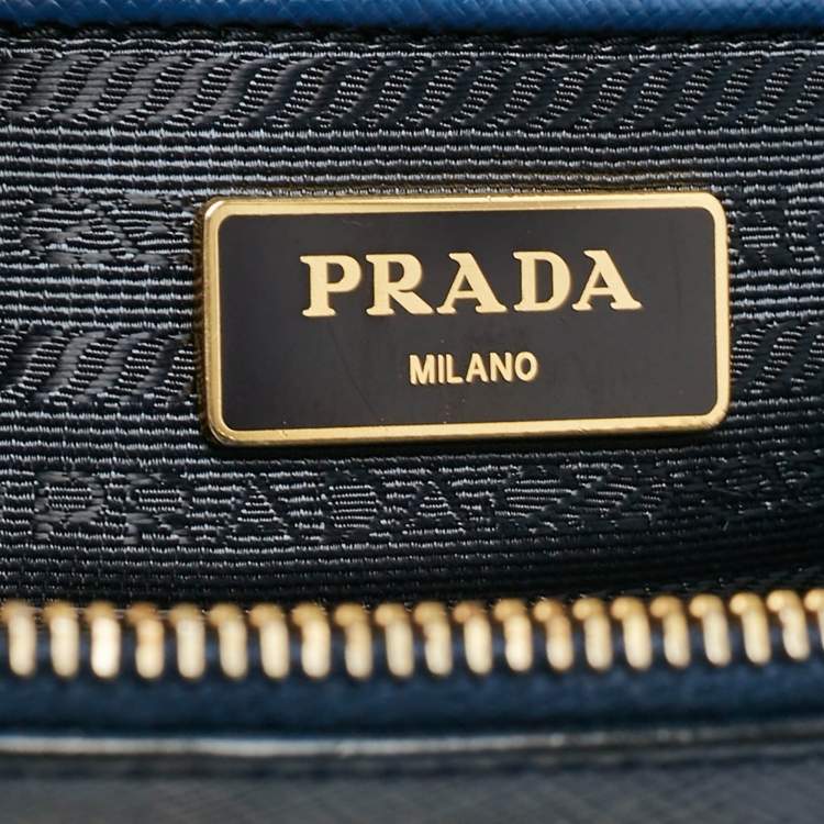 Pre Owned Prada Blue Saffiano Lux Leather Large Double Zip Tote