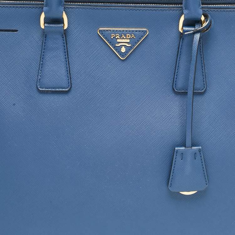 Pre Owned Prada Blue Saffiano Lux Leather Large Double Zip Tote