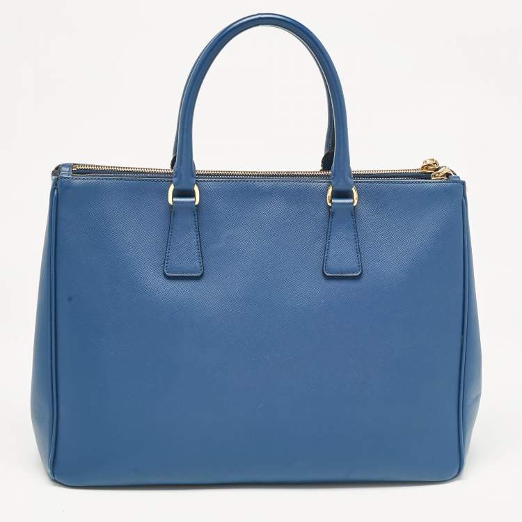 Pre Owned Prada Blue Saffiano Lux Leather Large Double Zip Tote