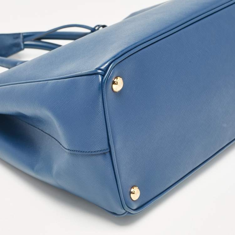 Pre Owned Prada Blue Saffiano Lux Leather Large Double Zip Tote
