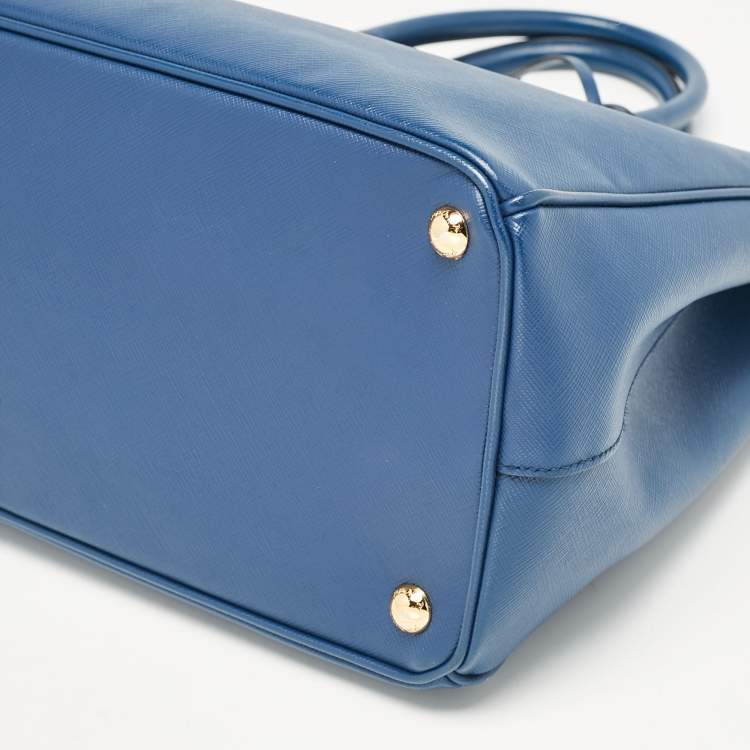 Pre Owned Prada Blue Saffiano Lux Leather Large Double Zip Tote