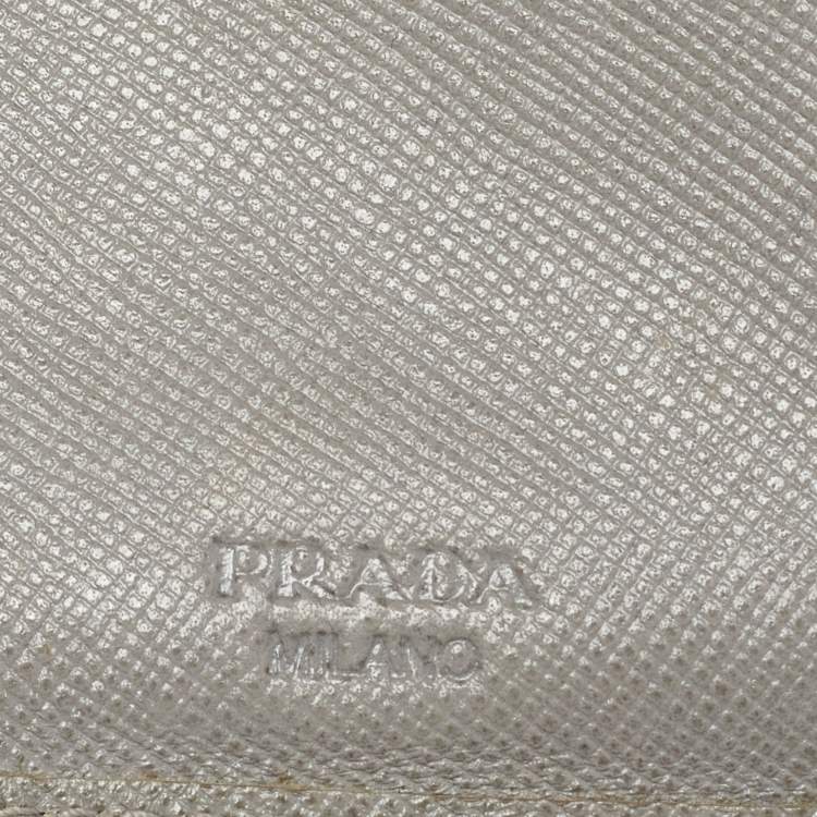 Pre Owned Prada Grey Saffiano Leather Flap French Wallet