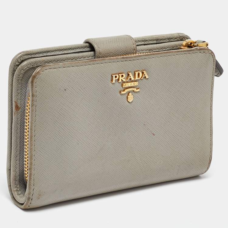 Pre Owned Prada Grey Saffiano Leather Flap French Wallet