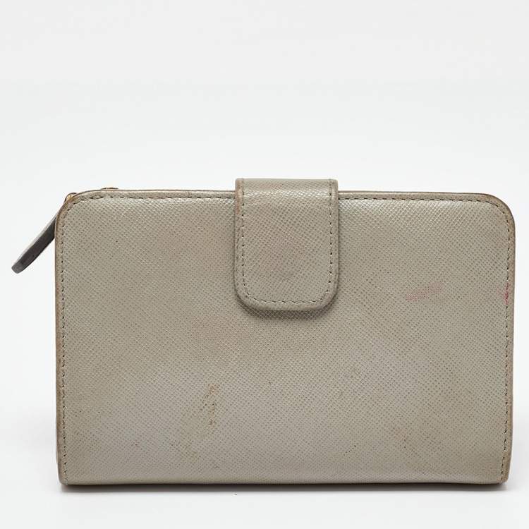 Pre Owned Prada Grey Saffiano Leather Flap French Wallet