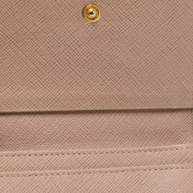 Pre Owned Prada Beige Leather Logo Coin Purse