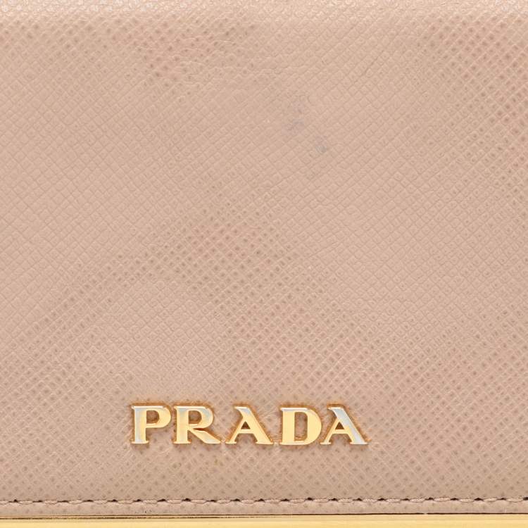 Pre Owned Prada Beige Leather Logo Coin Purse