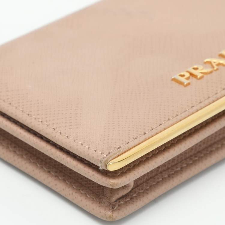 Pre Owned Prada Beige Leather Logo Coin Purse