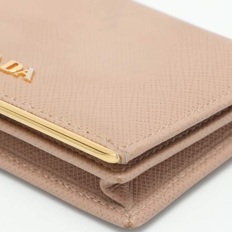 Pre Owned Prada Beige Leather Logo Coin Purse