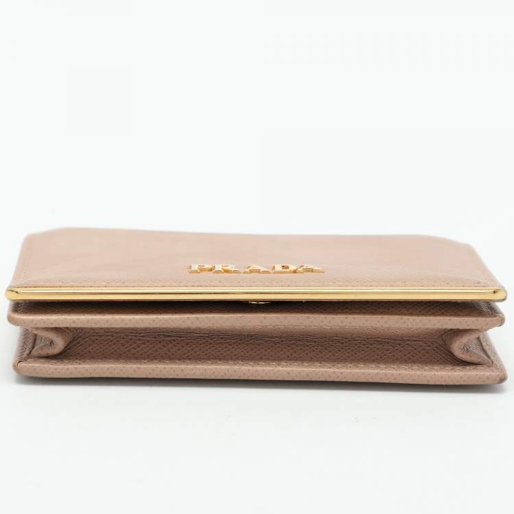 Pre Owned Prada Beige Leather Logo Coin Purse