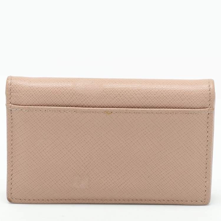 Pre Owned Prada Beige Leather Logo Coin Purse