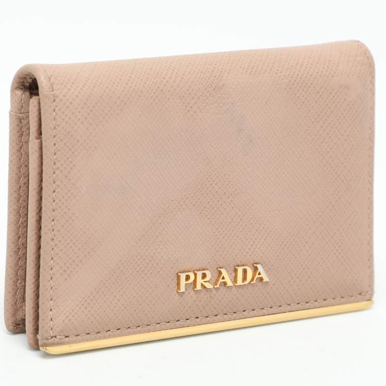 Pre Owned Prada Beige Leather Logo Coin Purse
