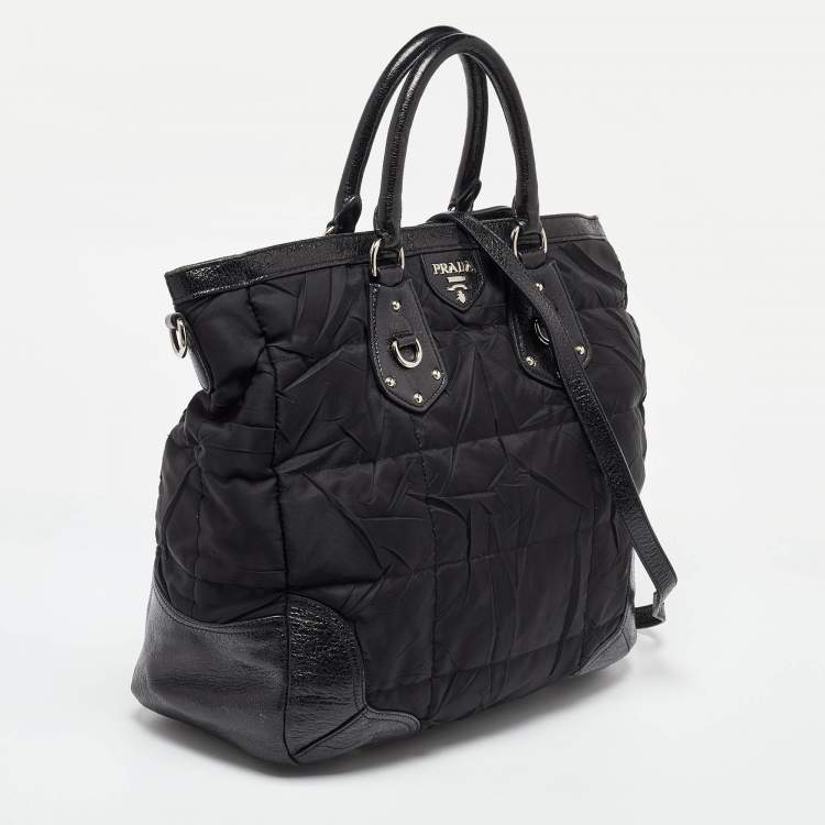 Pre Owned Prada Black Nylon and Leather Shopper Tote