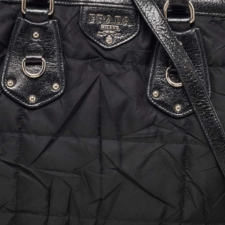 Pre Owned Prada Black Nylon and Leather Shopper Tote