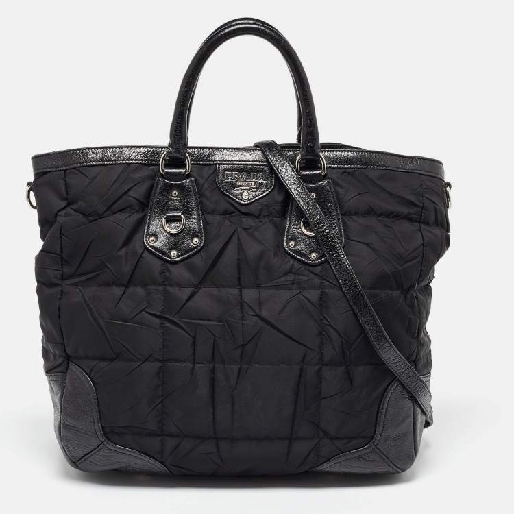 Pre Owned Prada Black Nylon and Leather Shopper Tote