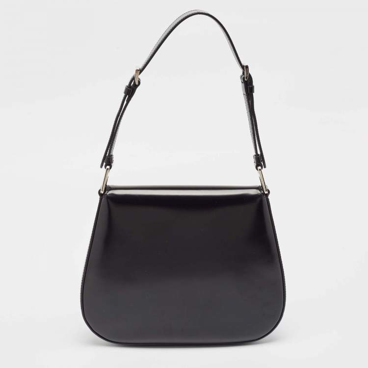 Pre Owned Prada Black Brushed Leather Cleo Shoulder Bag