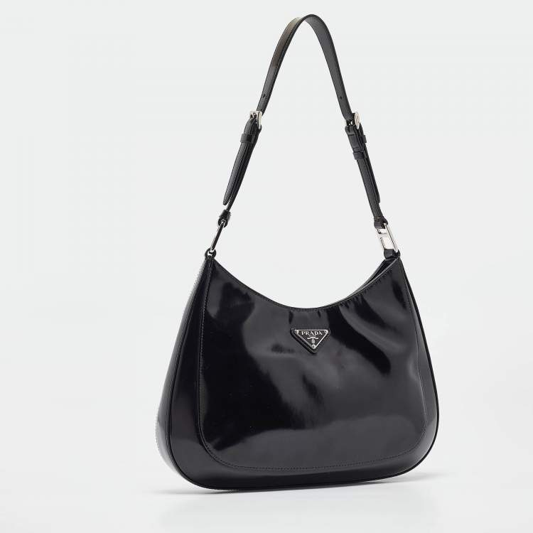 Pre Owned Prada Black Glossy Leather Cleo Shoulder Bag