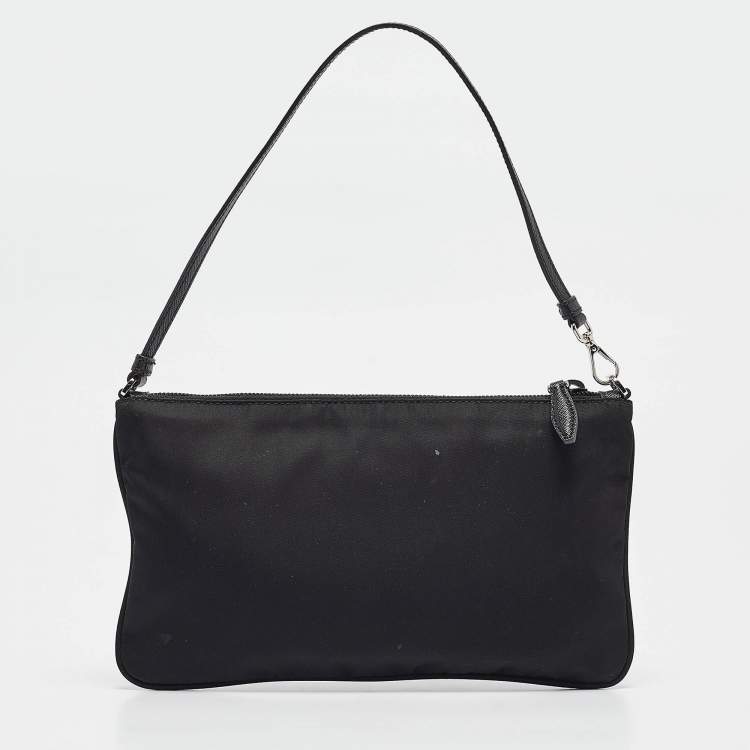 Pre Owned Prada Black Nylon Logo Zip Pochette Bag
