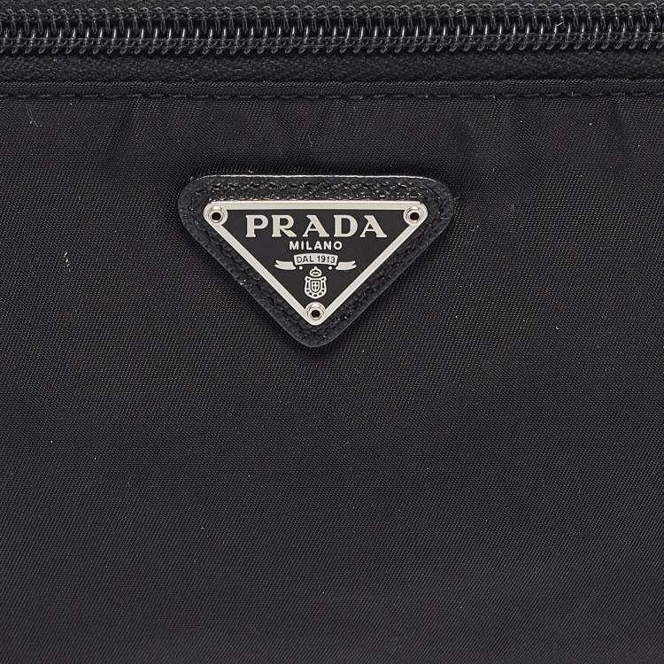 Pre Owned Prada Black Nylon Logo Zip Pochette Bag