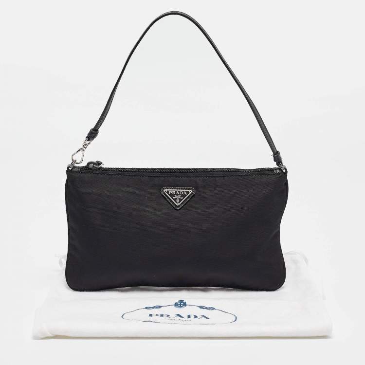 Pre Owned Prada Black Nylon Logo Zip Pochette Bag