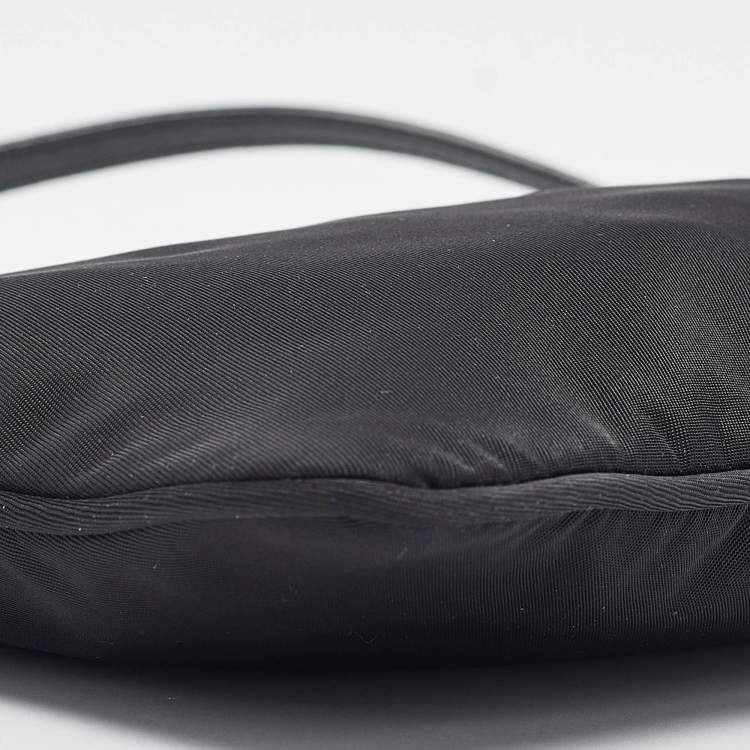 Pre Owned Prada Black Nylon Logo Zip Pochette Bag