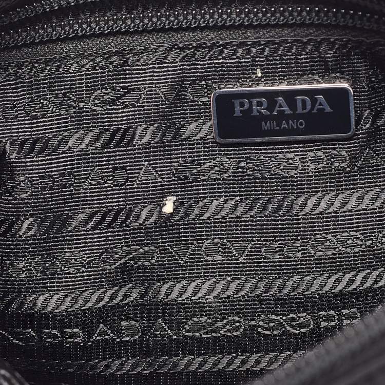 Pre Owned Prada Black Nylon Logo Zip Pochette Bag