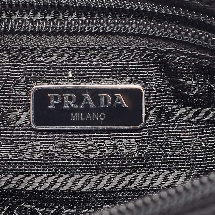 Pre Owned Prada Black Nylon Logo Zip Pochette Bag