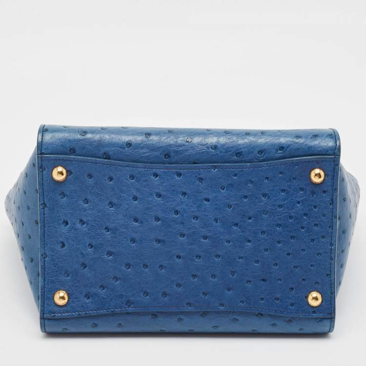 Pre Owned Prada Blue Ostrich Twin Pocket Tote