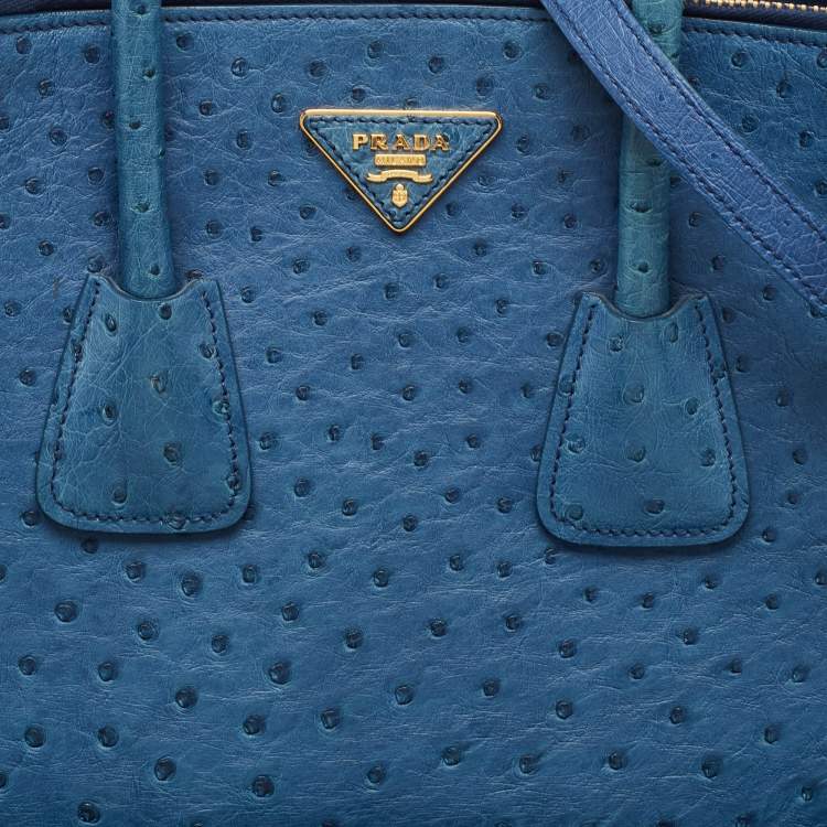Pre Owned Prada Blue Ostrich Twin Pocket Tote