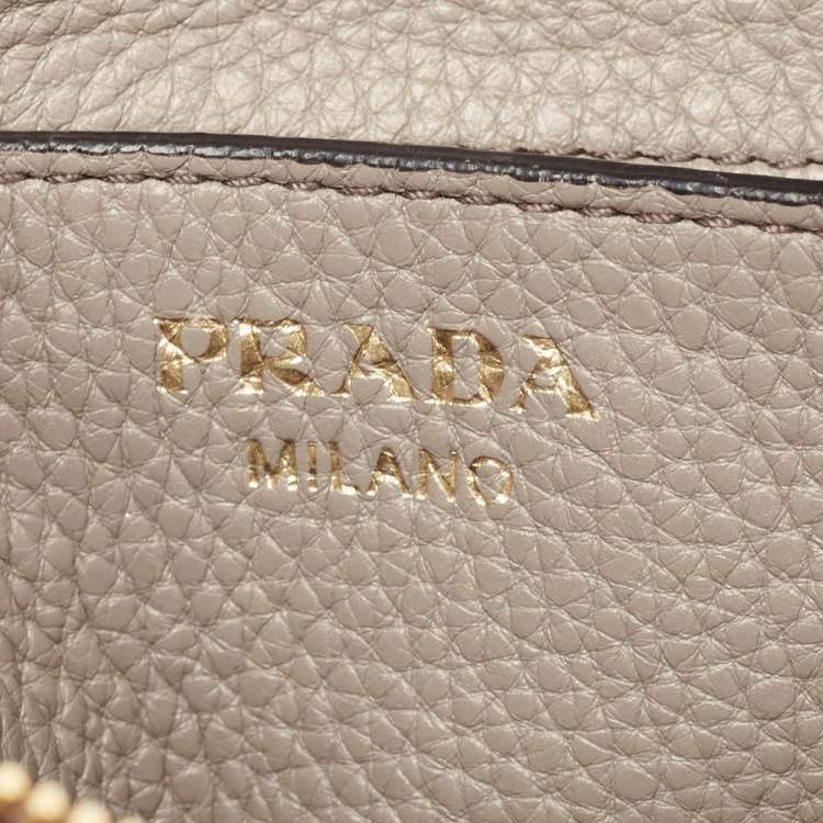 Pre Owned Prada Grey Vitello Daino Leather Double Zip Crossbody Bag