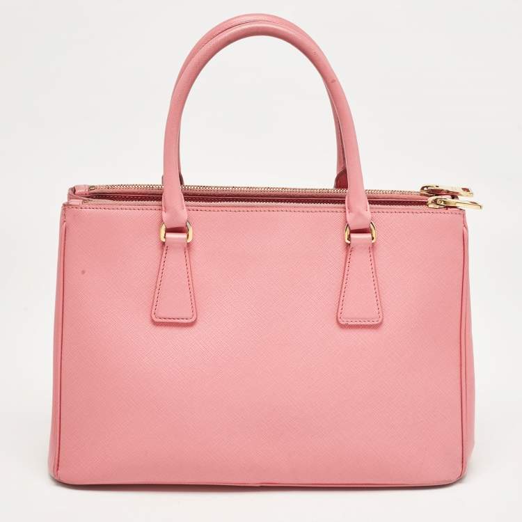 Pre Owned Prada Pink Saffiano Lux Leather Leather Small Double Zip Tote