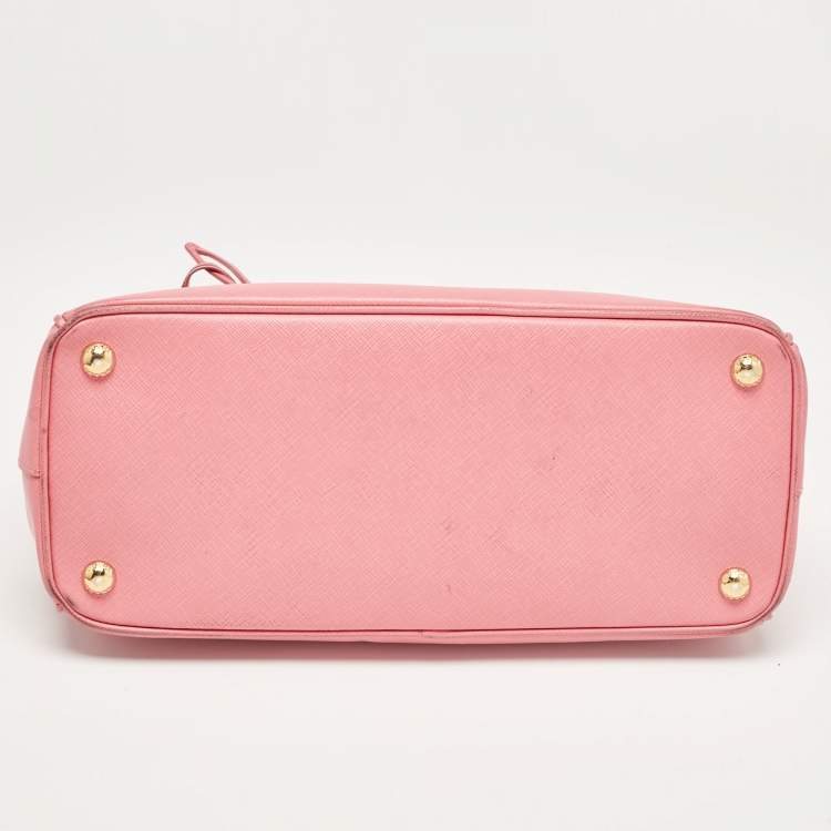 Pre Owned Prada Pink Saffiano Lux Leather Leather Small Double Zip Tote