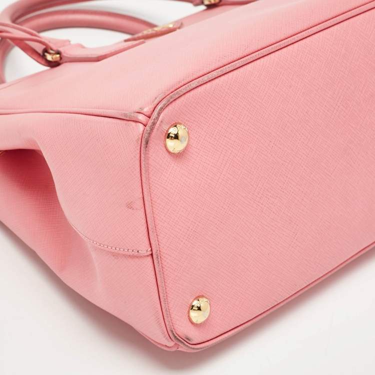 Pre Owned Prada Pink Saffiano Lux Leather Leather Small Double Zip Tote