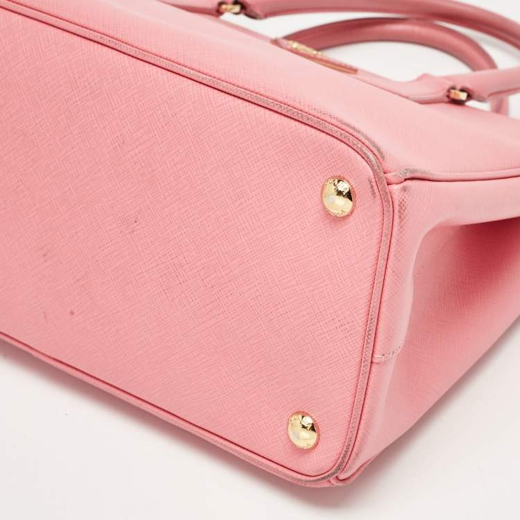 Pre Owned Prada Pink Saffiano Lux Leather Leather Small Double Zip Tote