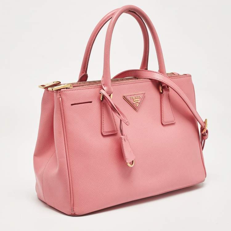 Pre Owned Prada Pink Saffiano Lux Leather Leather Small Double Zip Tote