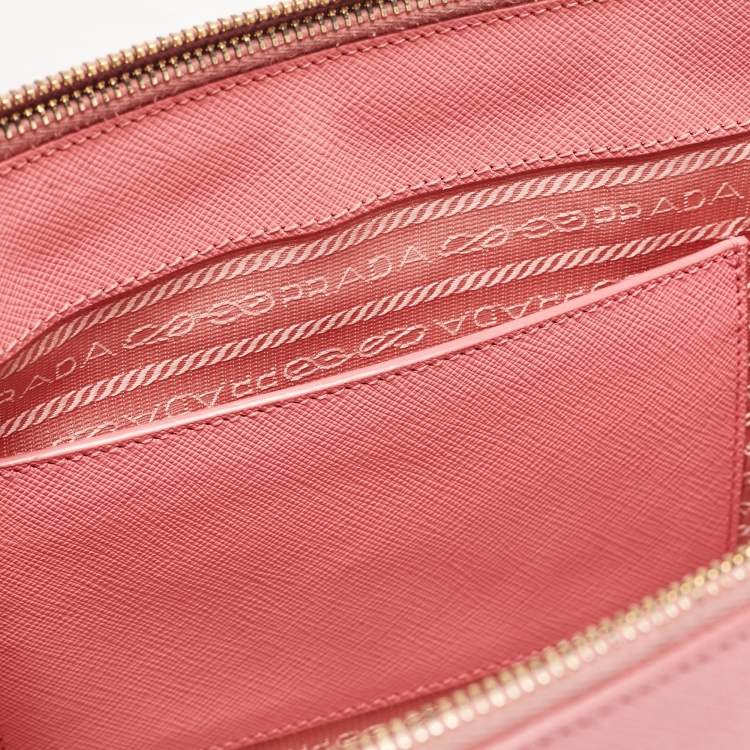 Pre Owned Prada Pink Saffiano Lux Leather Leather Small Double Zip Tote