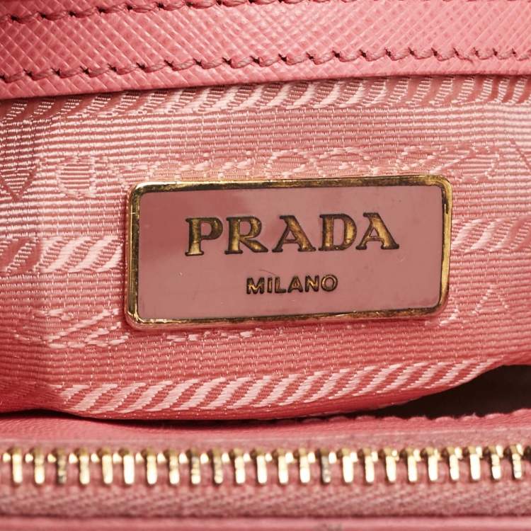Pre Owned Prada Pink Saffiano Lux Leather Leather Small Double Zip Tote