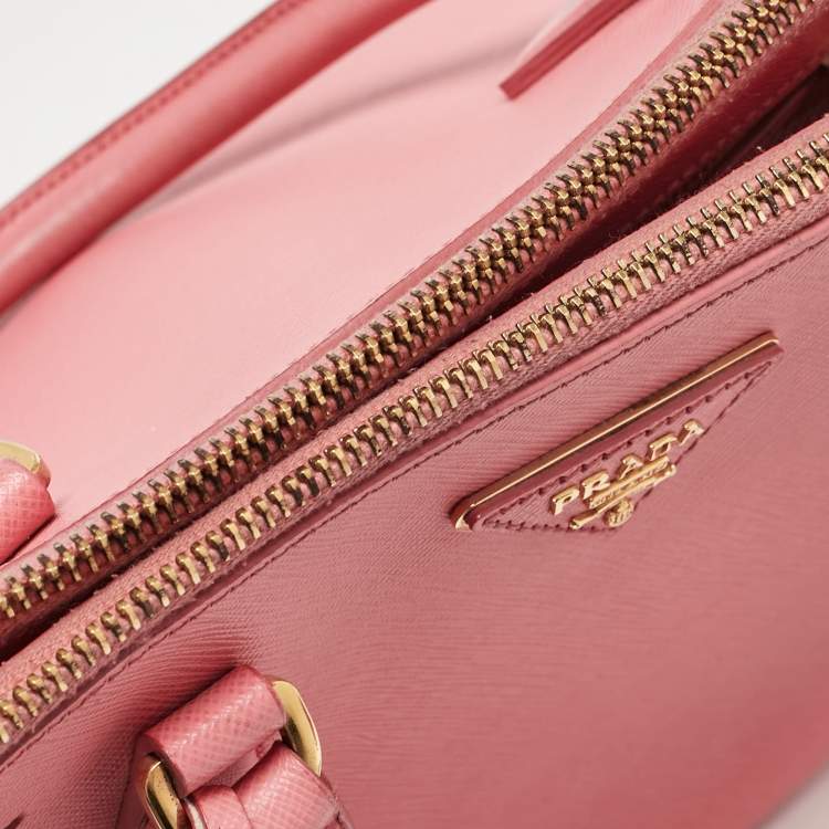 Pre Owned Prada Pink Saffiano Lux Leather Leather Small Double Zip Tote