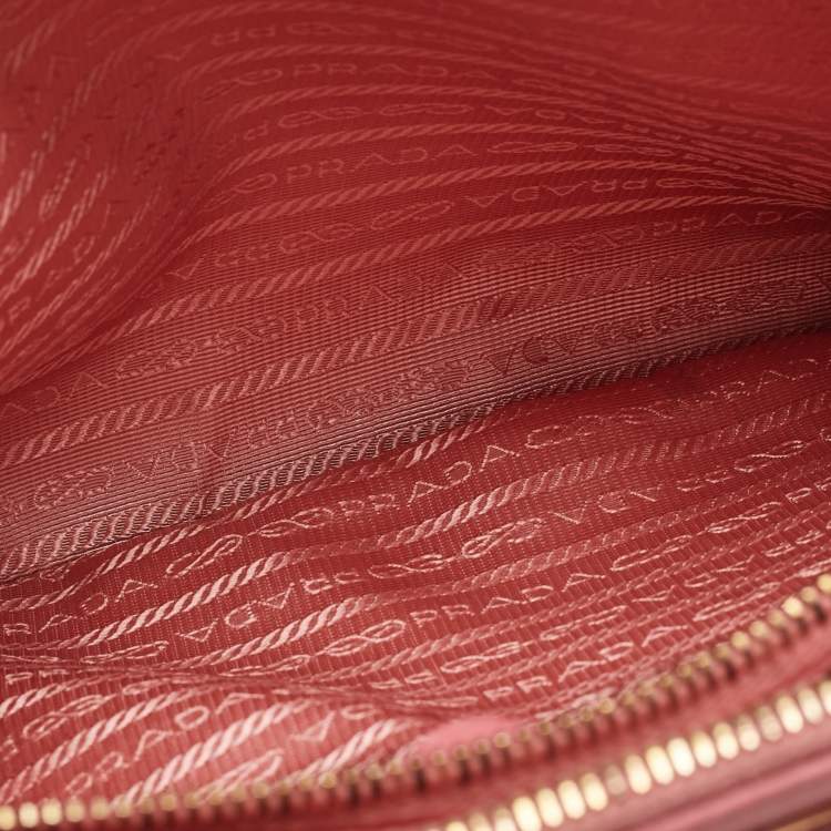 Pre Owned Prada Pink Saffiano Lux Leather Leather Small Double Zip Tote