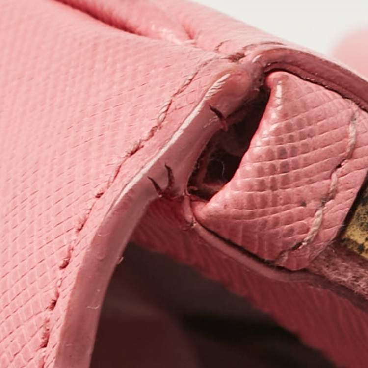 Pre Owned Prada Pink Saffiano Lux Leather Leather Small Double Zip Tote