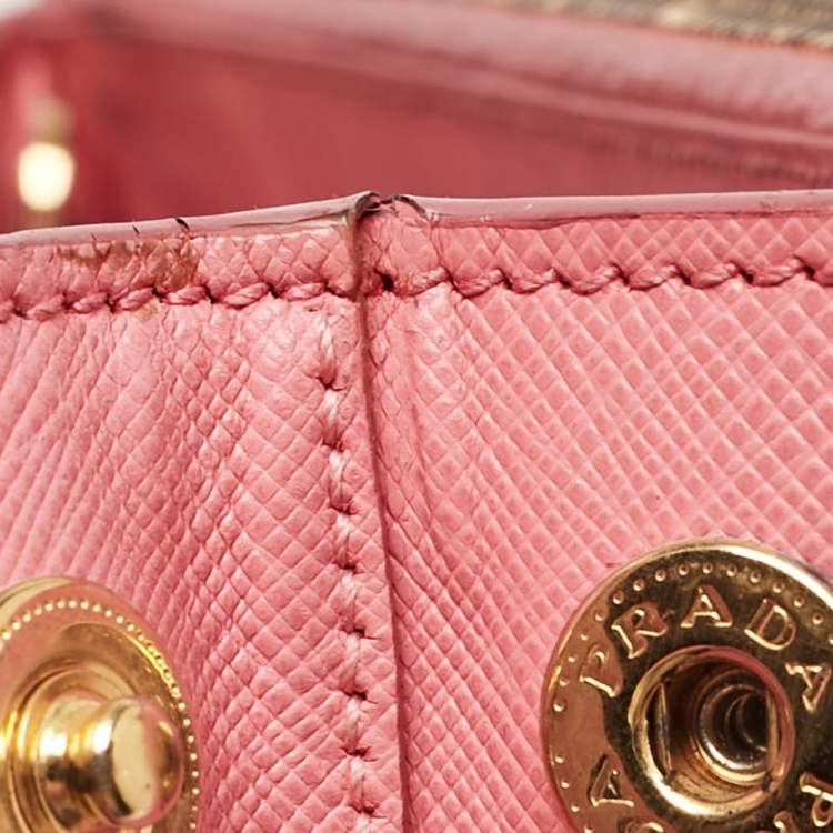 Pre Owned Prada Pink Saffiano Lux Leather Leather Small Double Zip Tote