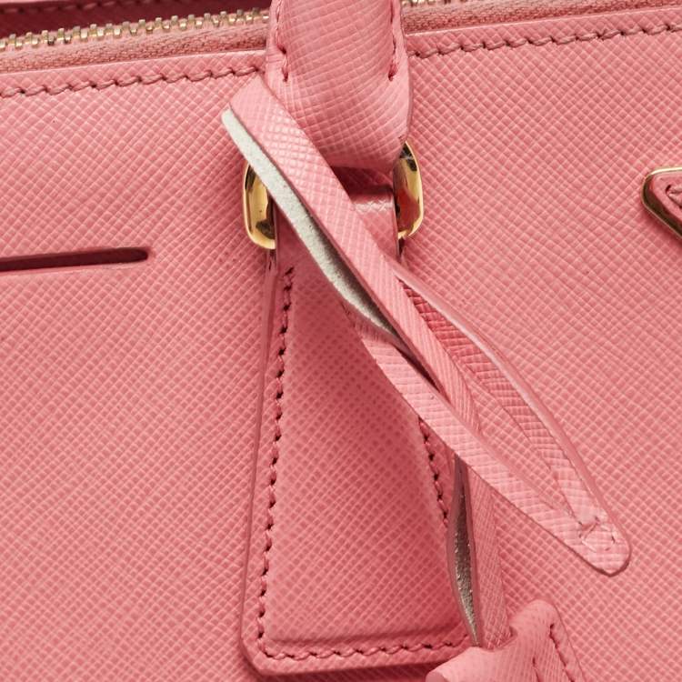 Pre Owned Prada Pink Saffiano Lux Leather Leather Small Double Zip Tote