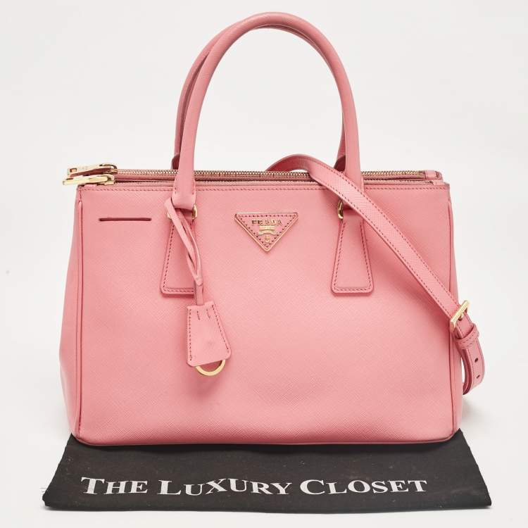 Pre Owned Prada Pink Saffiano Lux Leather Leather Small Double Zip Tote