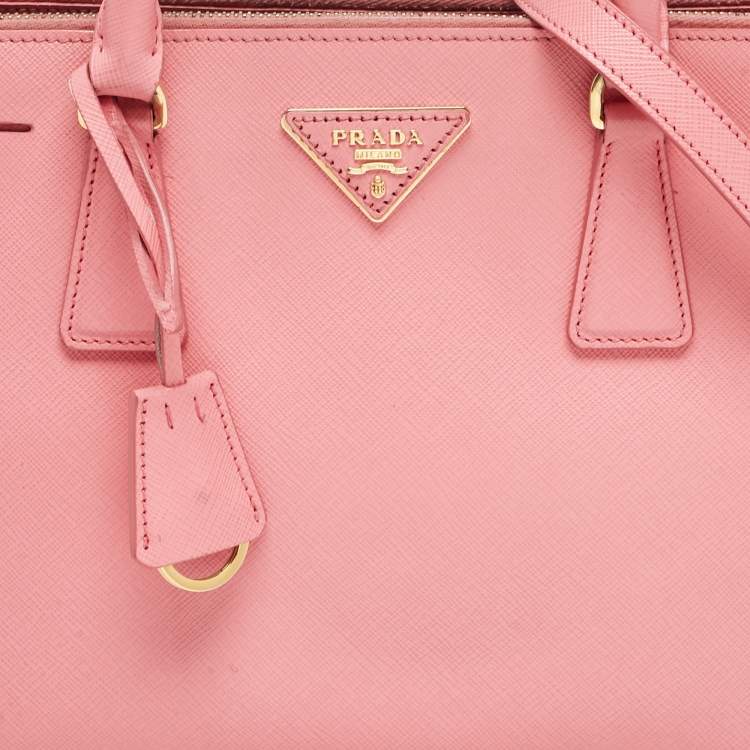Pre Owned Prada Pink Saffiano Lux Leather Leather Small Double Zip Tote