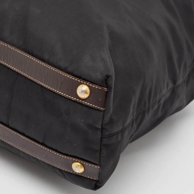 Pre Owned Prada Black Tessuto Nylon and Leather Zip Tote
