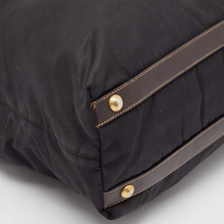 Pre Owned Prada Black Tessuto Nylon and Leather Zip Tote