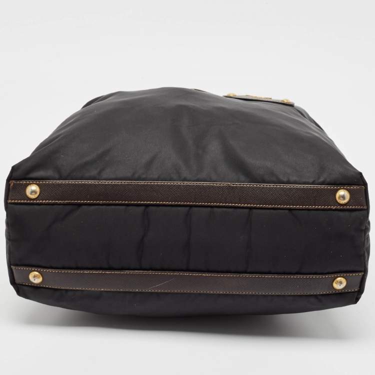 Pre Owned Prada Black Tessuto Nylon and Leather Zip Tote