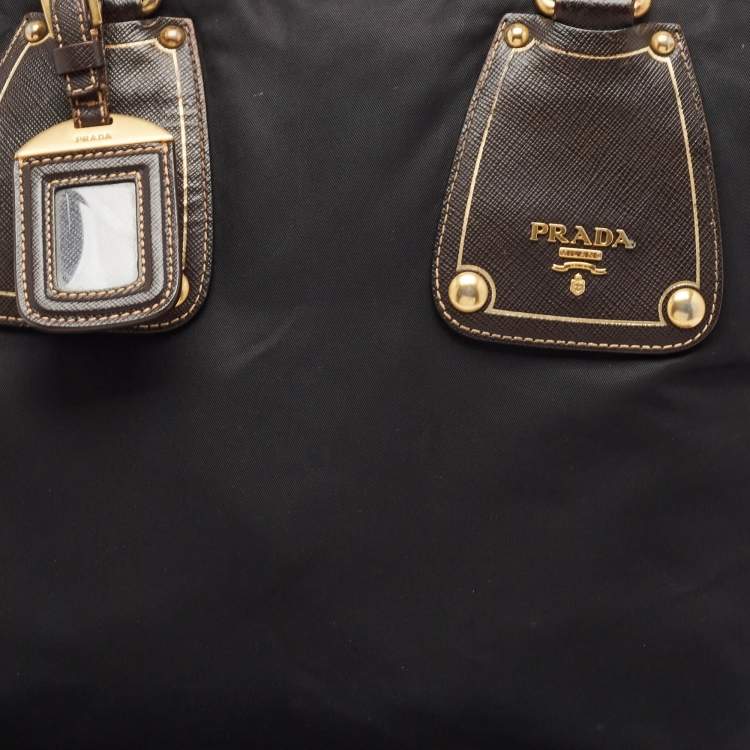 Pre Owned Prada Black Tessuto Nylon and Leather Zip Tote