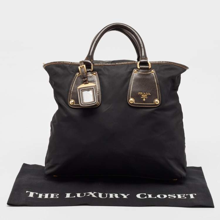 Pre Owned Prada Black Tessuto Nylon and Leather Zip Tote
