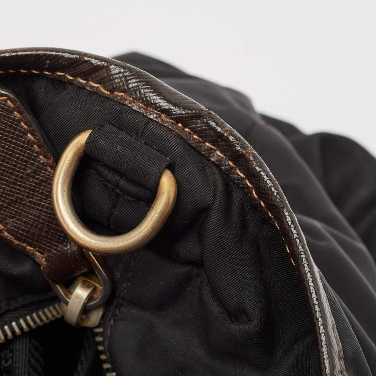 Pre Owned Prada Black Tessuto Nylon and Leather Zip Tote